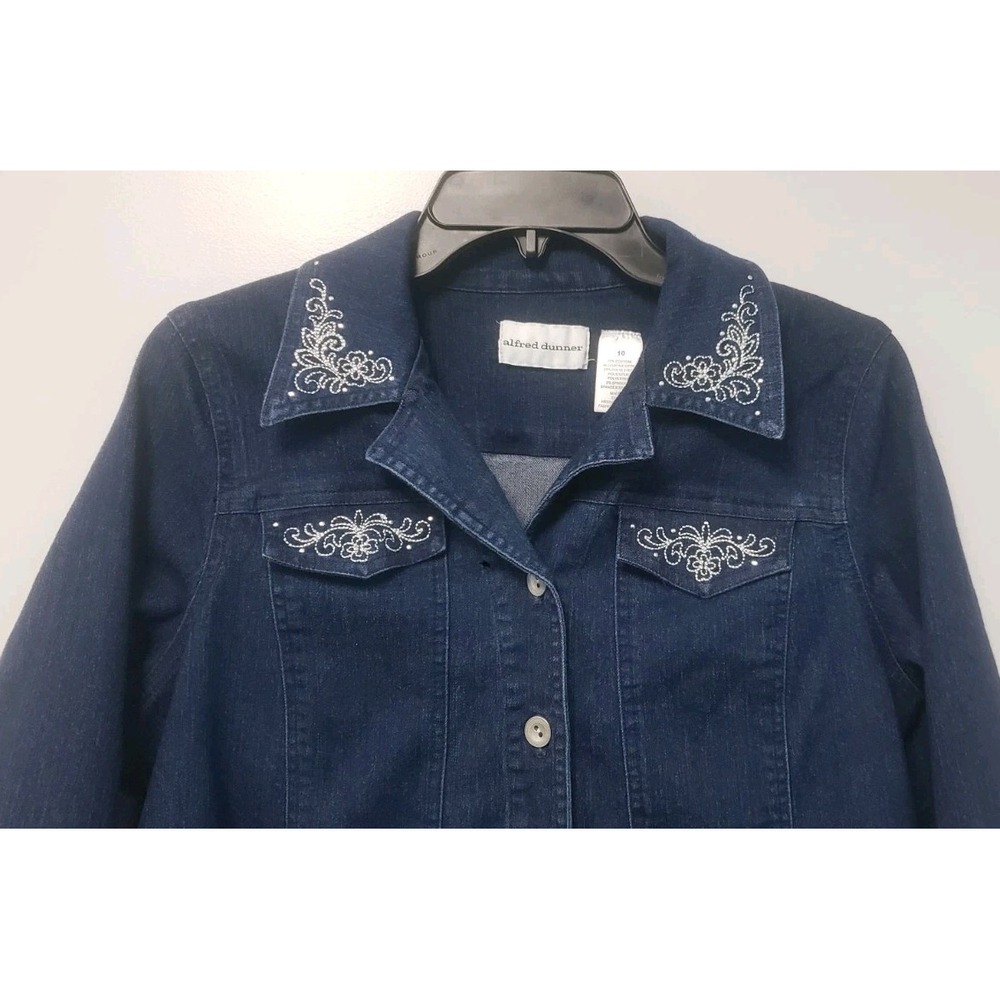 Alfred Dunner Size 10 Denim Jacket Silver Embroidery Bling Western Style